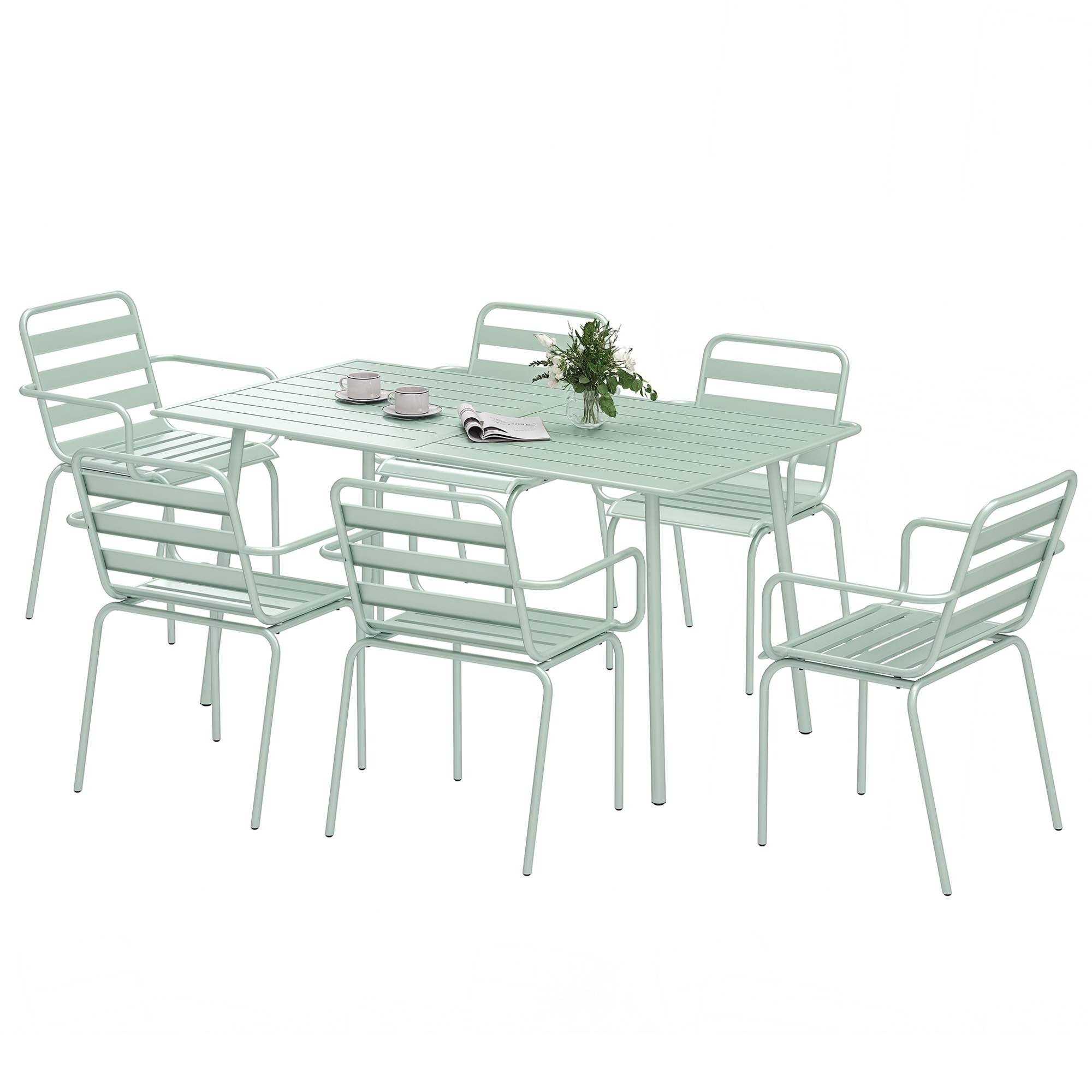 Salon de jardin acier vert clair 150 x 80 x 74 cm - PANGIVO - Image 1