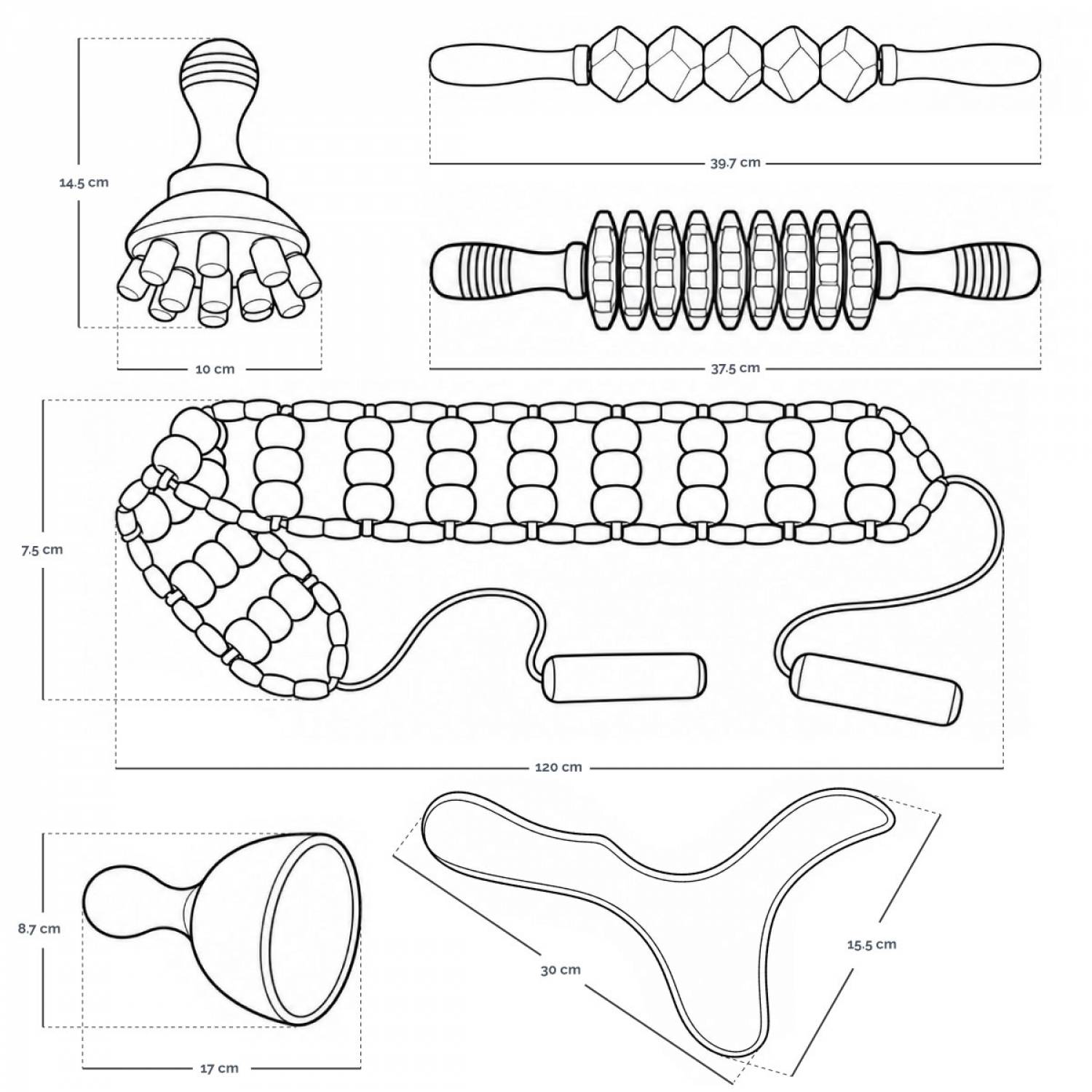 Kit complet de madérothérapie en bois pour le corps, massage anti-cellulite et drainage lymphatique - 6 pièces - Vivezen - Image 2