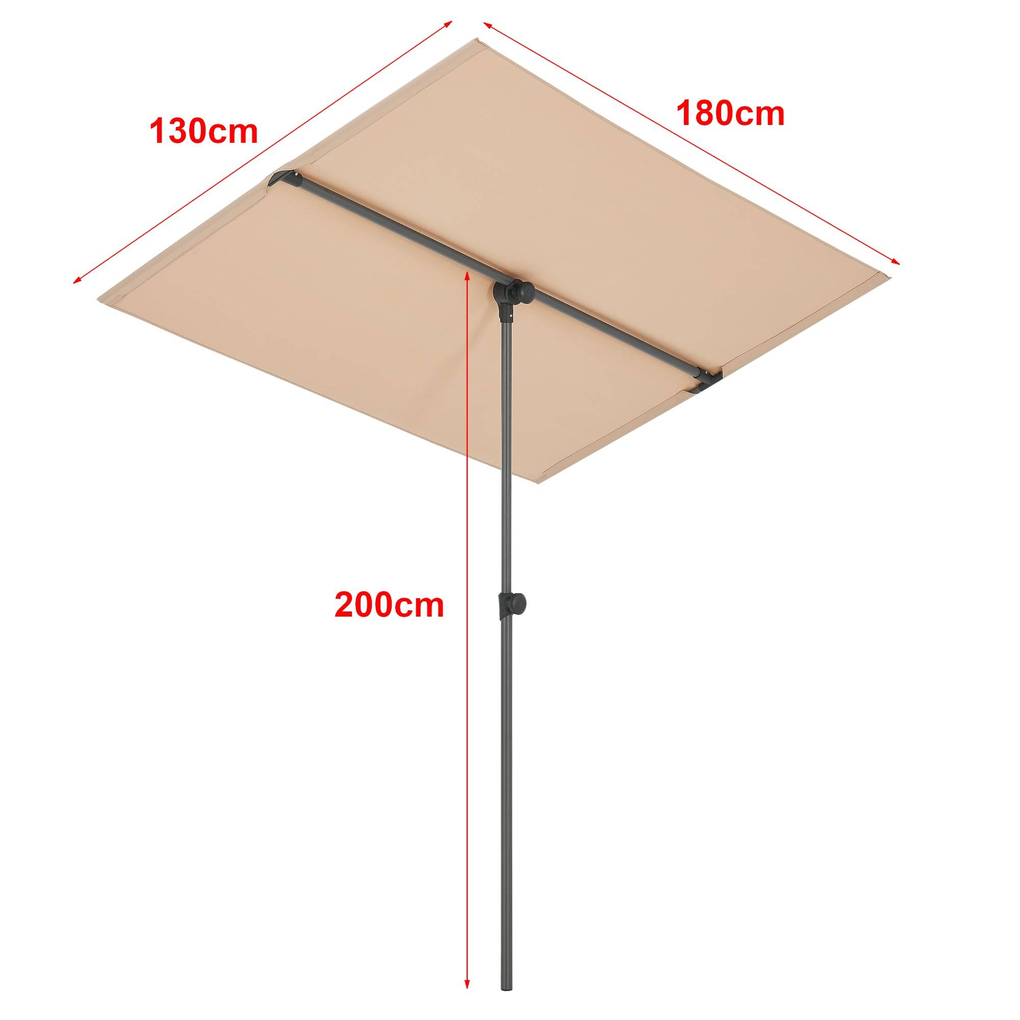 Parasol inclinable à 360° rectangulaire 180 x 130 cm sable - Image 2