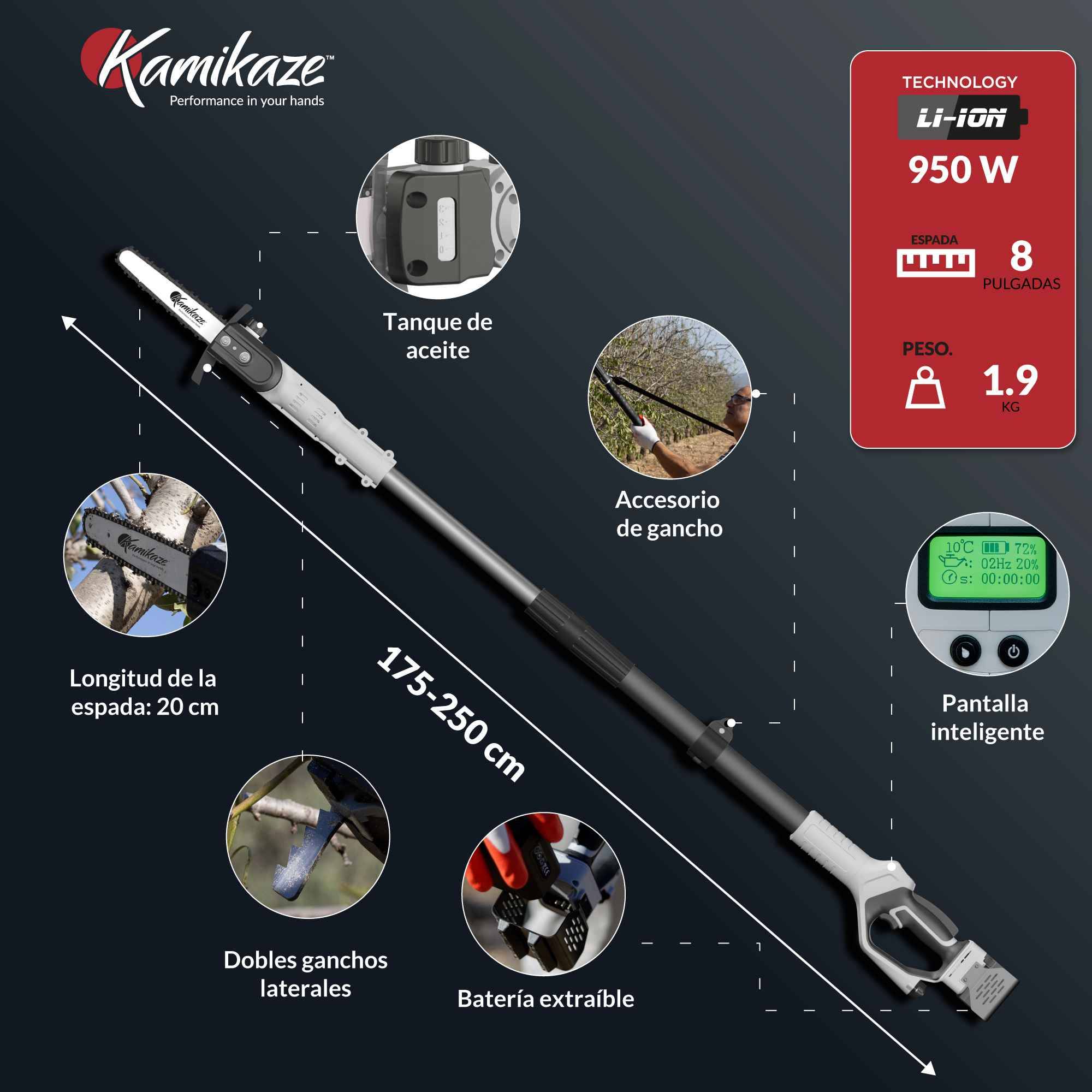 KAMIKAZE KVS7000P. Scie sans fil en hauteur. Découpe Ø 160 mm. Puissance maximale 1200 W. Comprend deux batteries au lithium. - Image 2