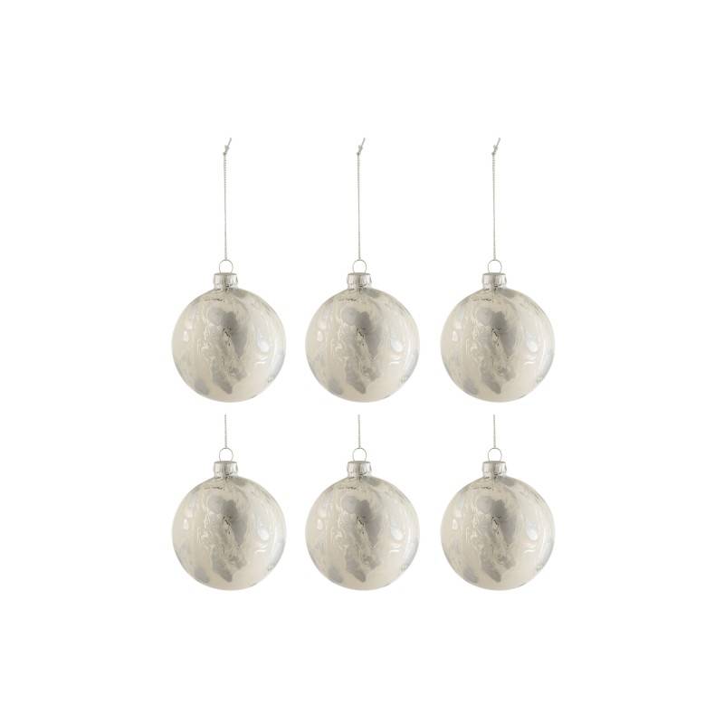 Boite de 6 boules de Noël en verre blanc 8x8x8 cm - J-Line