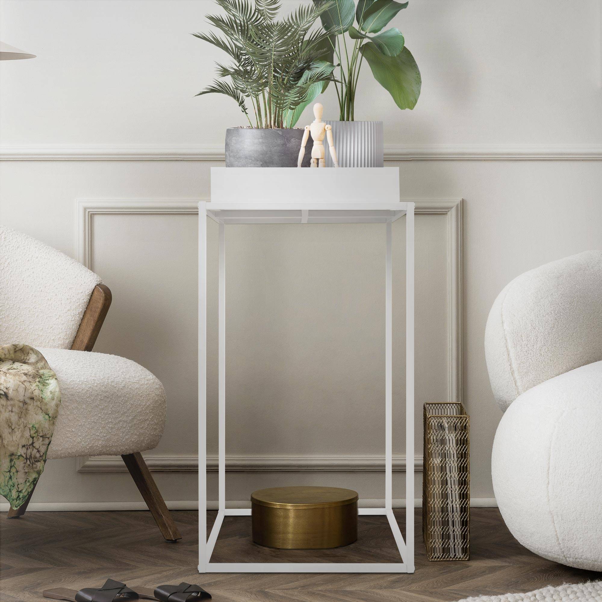 Ml-Design - Support de plantes/fleurs métal blanc porte-fleurs stable avec bac 45x45x88 cm - Imagen 2
