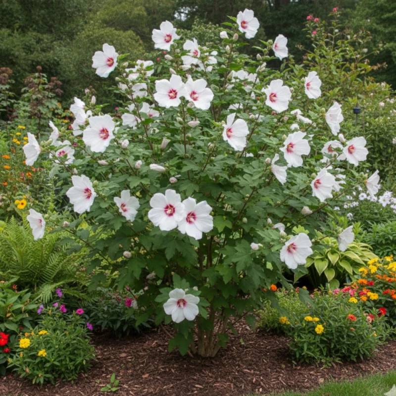 Lavatère Barnsley, Mauve en arbre, Lavatera à fleurs Blanche/Rouge - feuillage Caduc - Godet - 5/20 cm - Imagen 1