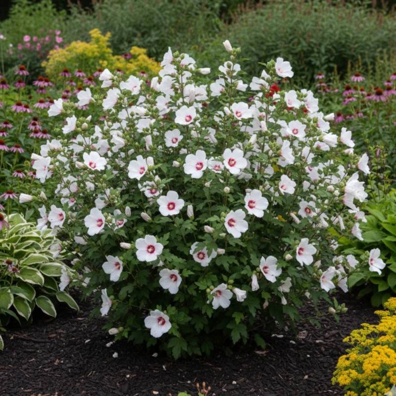 Lavatère Barnsley, Mauve en arbre, Lavatera à fleurs Blanche/Rouge - feuillage Caduc - Godet - 5/20 cm - Imagen 3