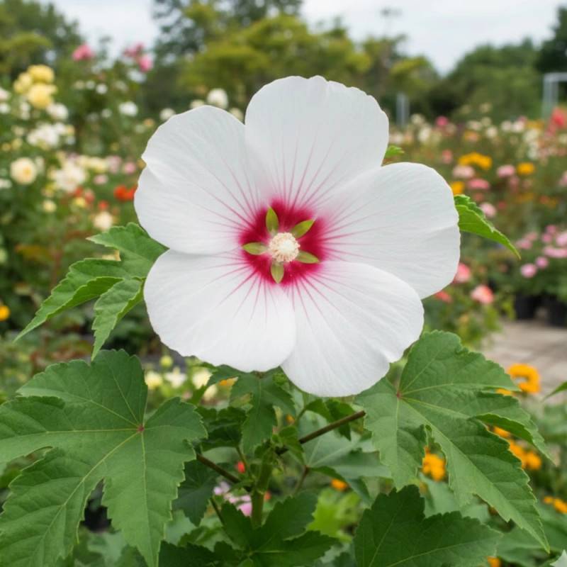 Lavatère Barnsley, Mauve en arbre, Lavatera à fleurs Blanche/Rouge - feuillage Caduc - Godet - 5/20 cm - Imagen 2