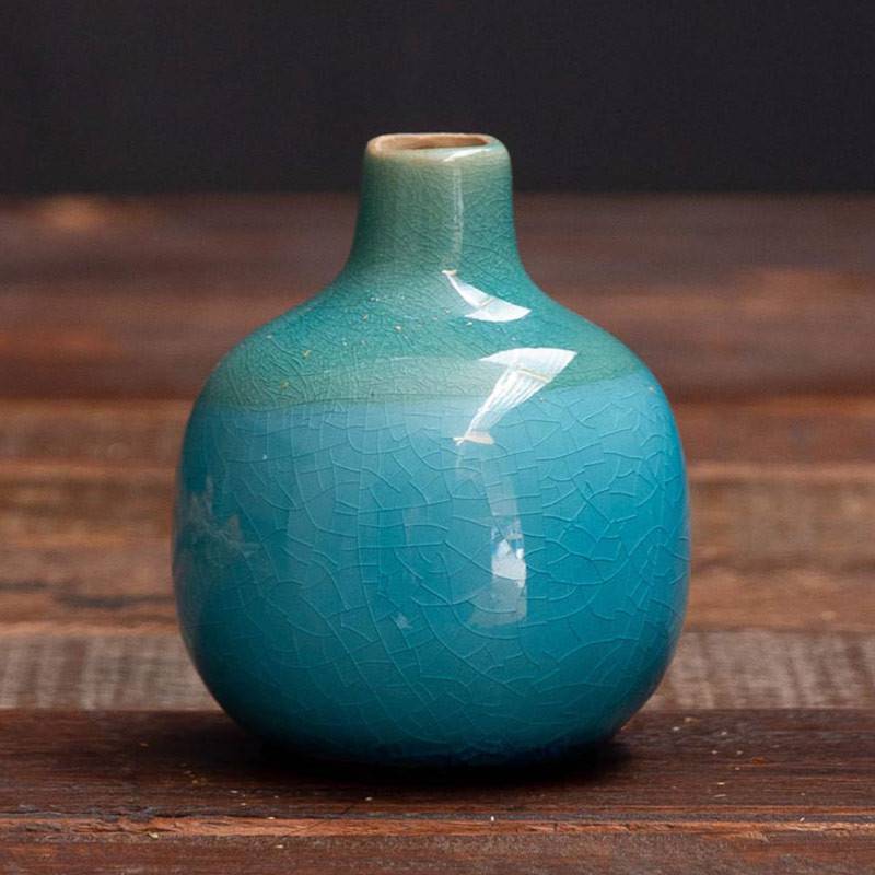Vase Soliflore céramique bleu vert 9x10cm - Imagen 3
