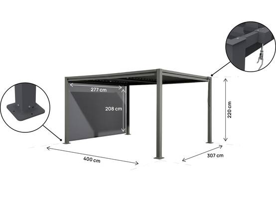 Pergola Bioclimatique Avec Store En Acier Galvanisé "howard" - 3 X 4 M - Gris -habitat Et Jardin - Image 4
