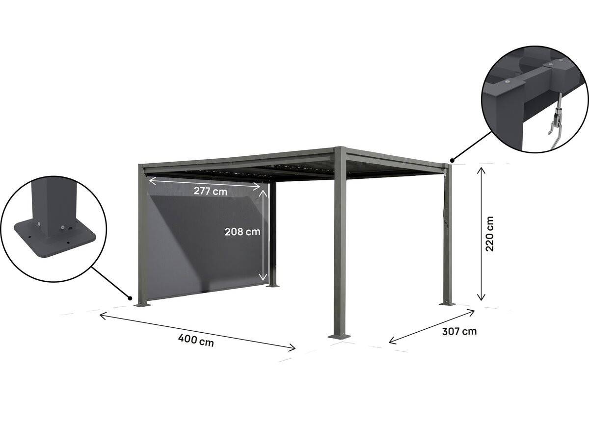 Pergola Bioclimatique Avec Store En Acier Galvanisé "howard" - 3 X 4 M - Gris -habitat Et Jardin - Image 4