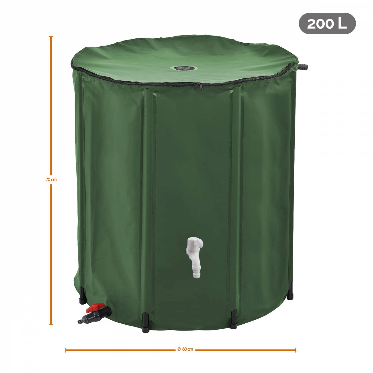 Réservoir souple, récupérateur d'eau de pluie pliable - 200 L - Vert - Linxor - Image 2
