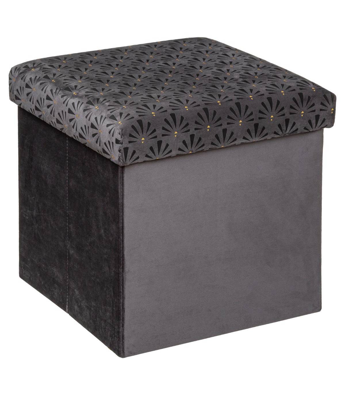 2 en 1 Pouf et Coffre de rangement en Velours Gris 38 x 38 cm - Imagen 1