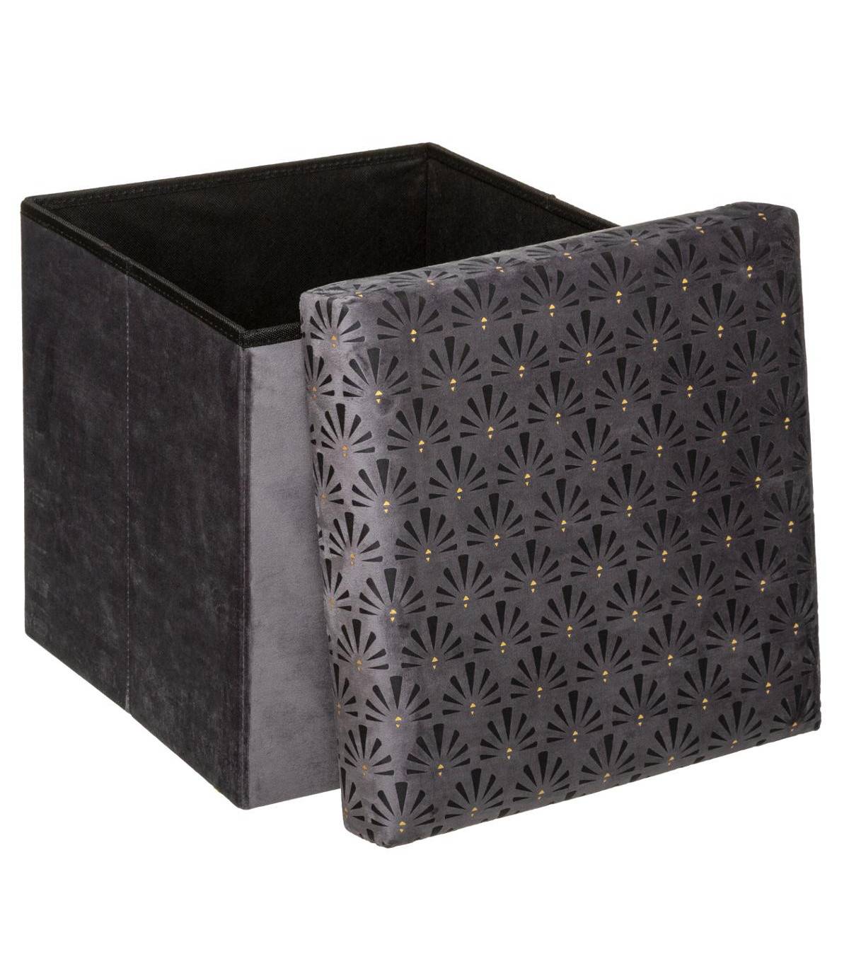 2 en 1 Pouf et Coffre de rangement en Velours Gris 38 x 38 cm - Imagen 2