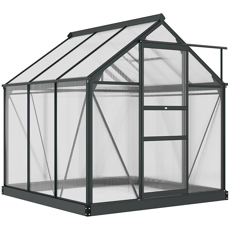 Serre de jardin polycarbonate 3,65m² 190 x 192 x 201 cm résistant aux UV fondation renforcé gouttière Gris - Image 2