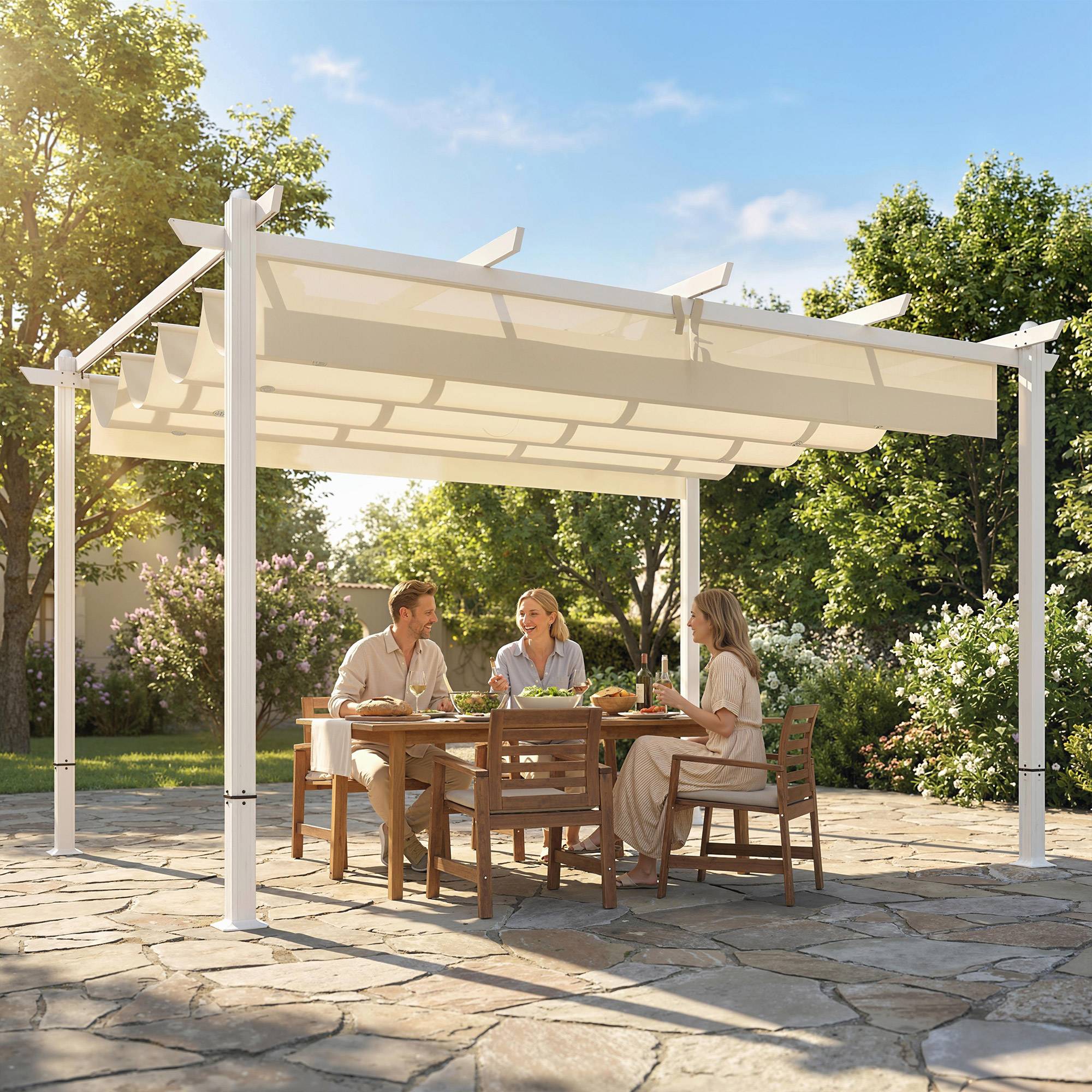 Pergola tonnelle aluminium jardin toit rétractable tissu polyester protection UV30+ 390x297cm - ComfortXL Outdoor Living - Image 3
