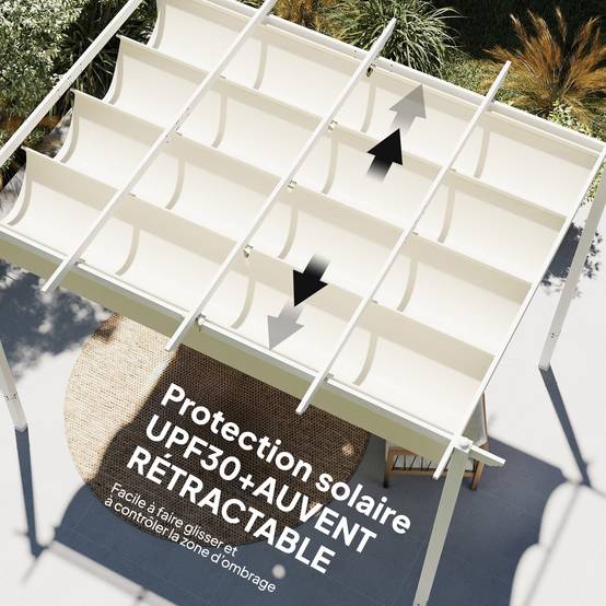 Pergola tonnelle aluminium jardin toit rétractable tissu polyester protection UV30+ 390x297cm - ComfortXL Outdoor Living - Image 6