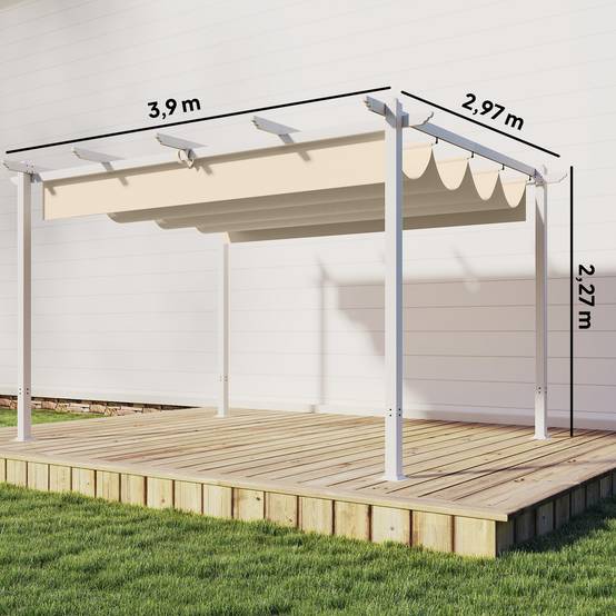 Pergola tonnelle aluminium jardin toit rétractable tissu polyester protection UV30+ 390x297cm - ComfortXL Outdoor Living - Image 5