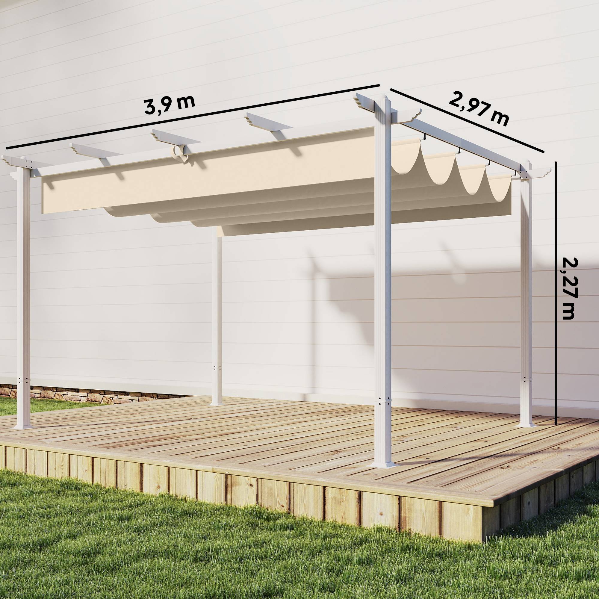Pergola tonnelle aluminium jardin toit rétractable tissu polyester protection UV30+ 390x297cm - ComfortXL Outdoor Living - Image 5