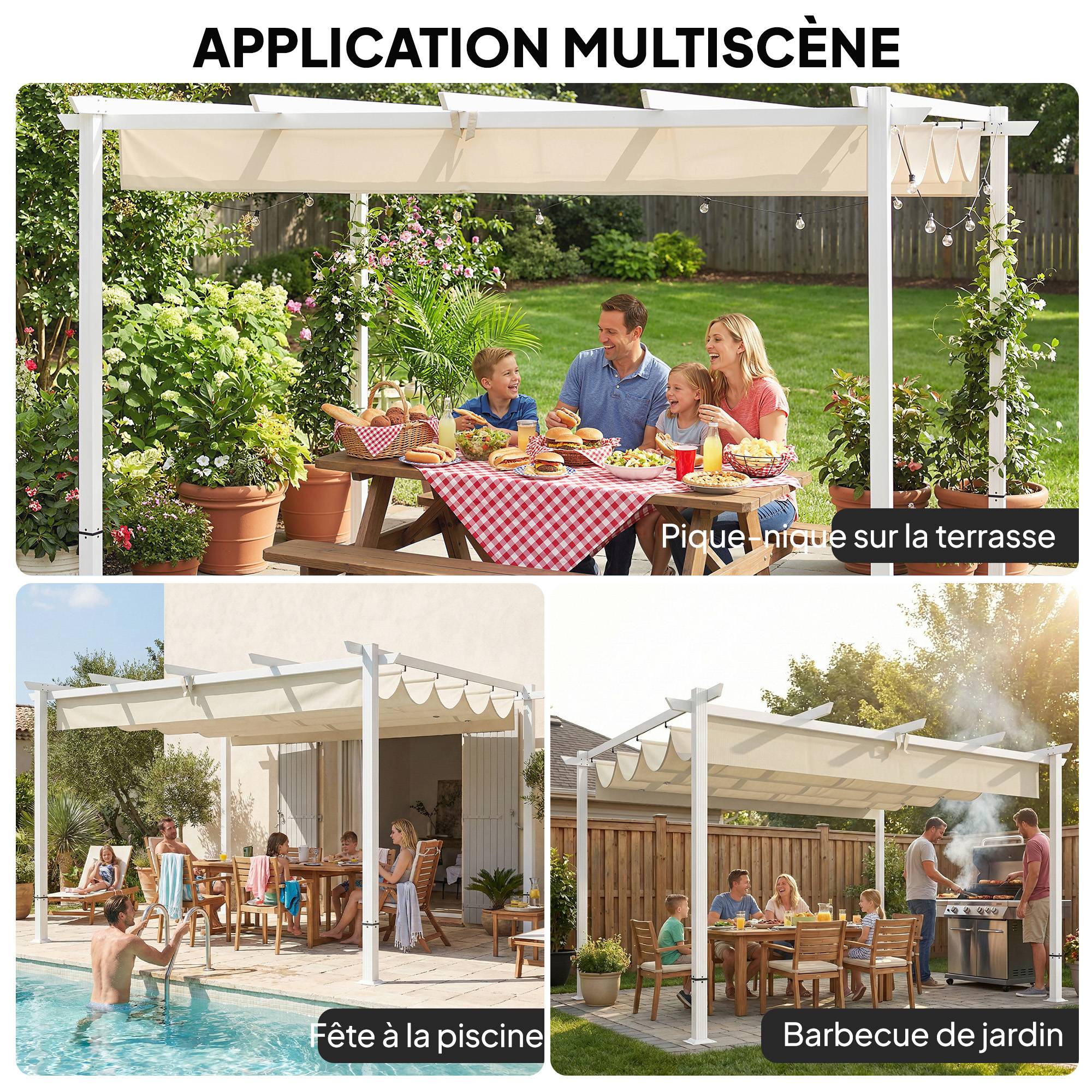 Pergola tonnelle aluminium jardin toit rétractable tissu polyester protection UV30+ 390x297cm - ComfortXL Outdoor Living - Image 10