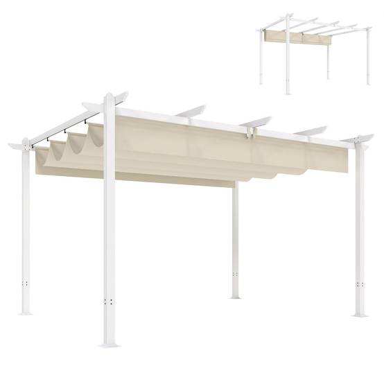 Pergola tonnelle aluminium jardin toit rétractable tissu polyester protection UV30+ 390x297cm - ComfortXL Outdoor Living - Image 1