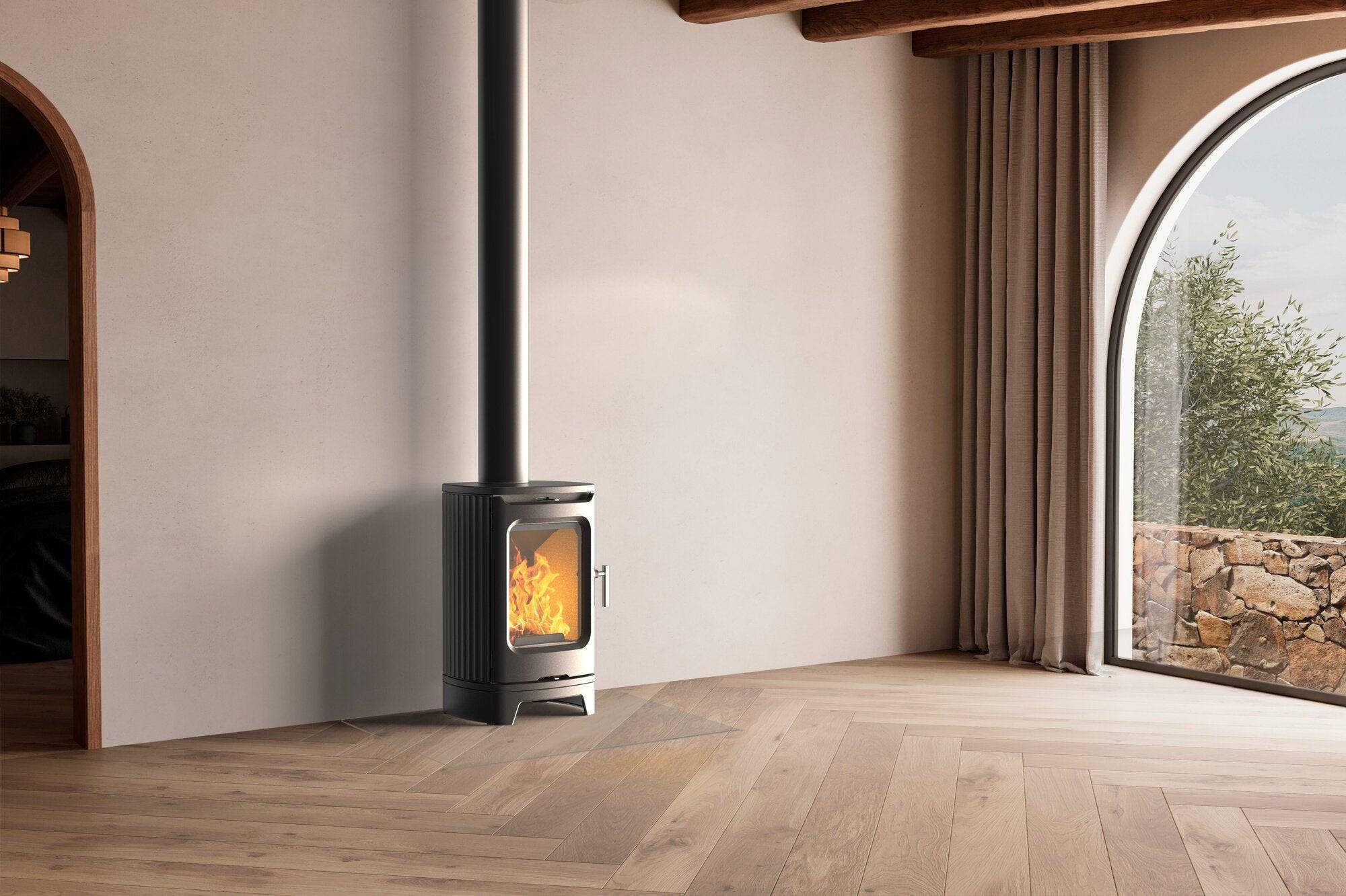Poêle à bois André noir 5,9 kW fonte bûches 30 cm sortie Ø150 — free download
