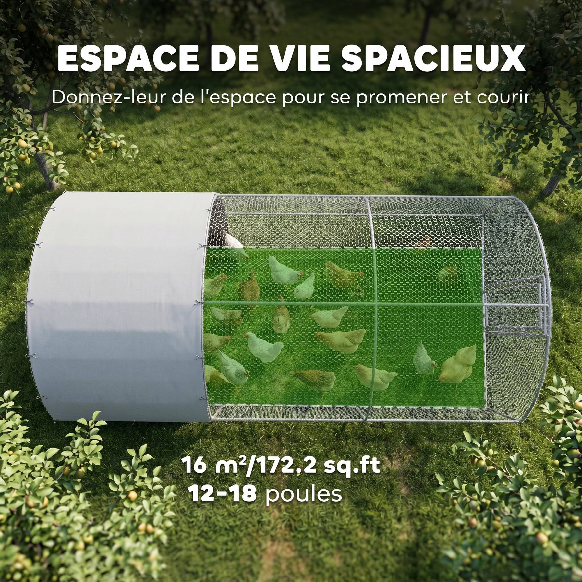 Grand enclos poulailler 15,96㎡ grillagé, toit anti-UV, porte verrouillable 2,8 x 5,7 x 1,97 m argenté - Image 6