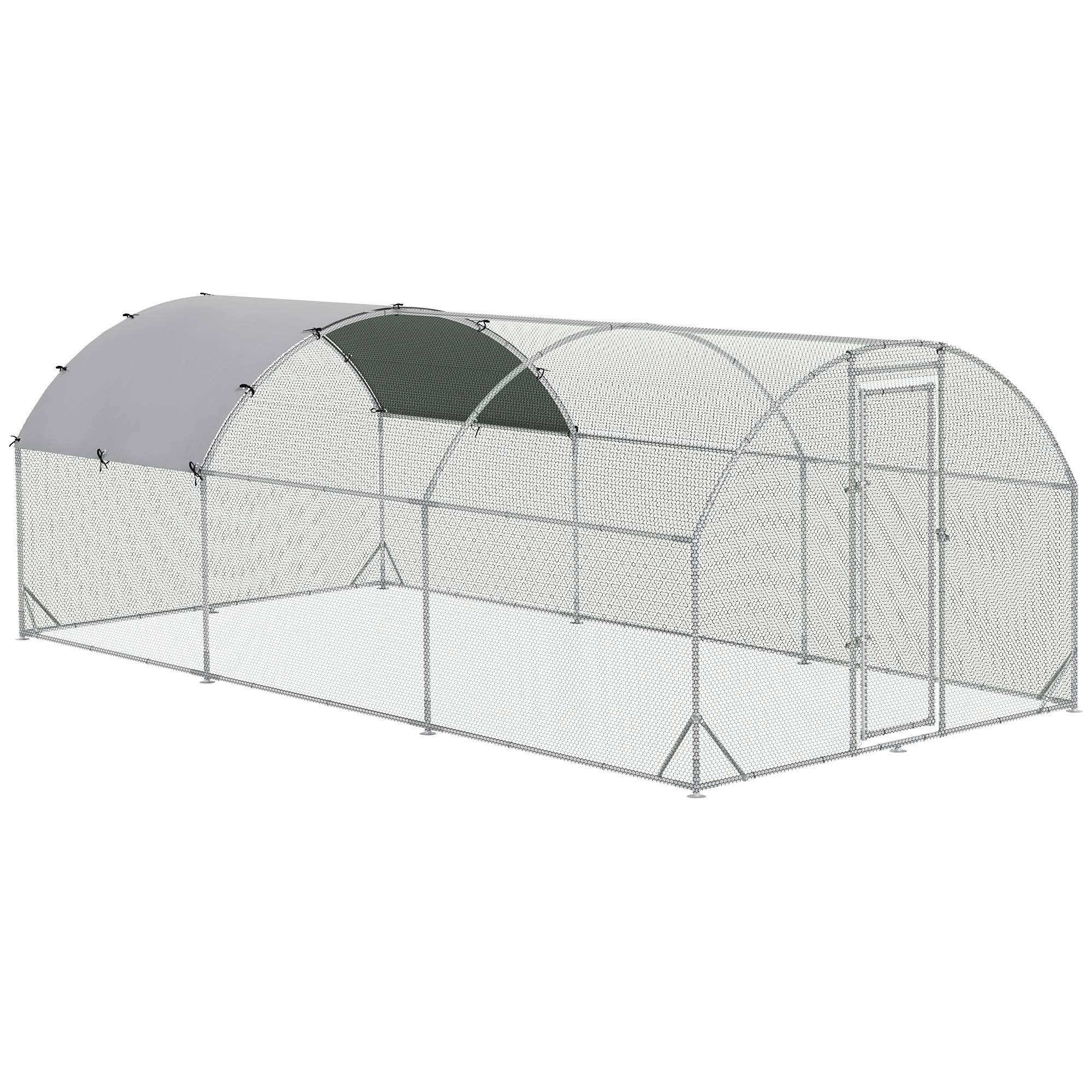 Grand enclos poulailler 15,96㎡ grillagé, toit anti-UV, porte verrouillable 2,8 x 5,7 x 1,97 m argenté - Image 10