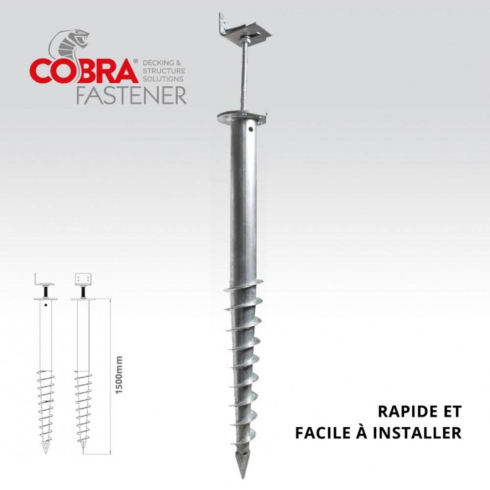 Decklinea - Vis de Fondation SPIRAL - Pour Terrasse - Hauteur : 150 cm - Support en L inclus - Fixation Sans Beton - Imagen 1