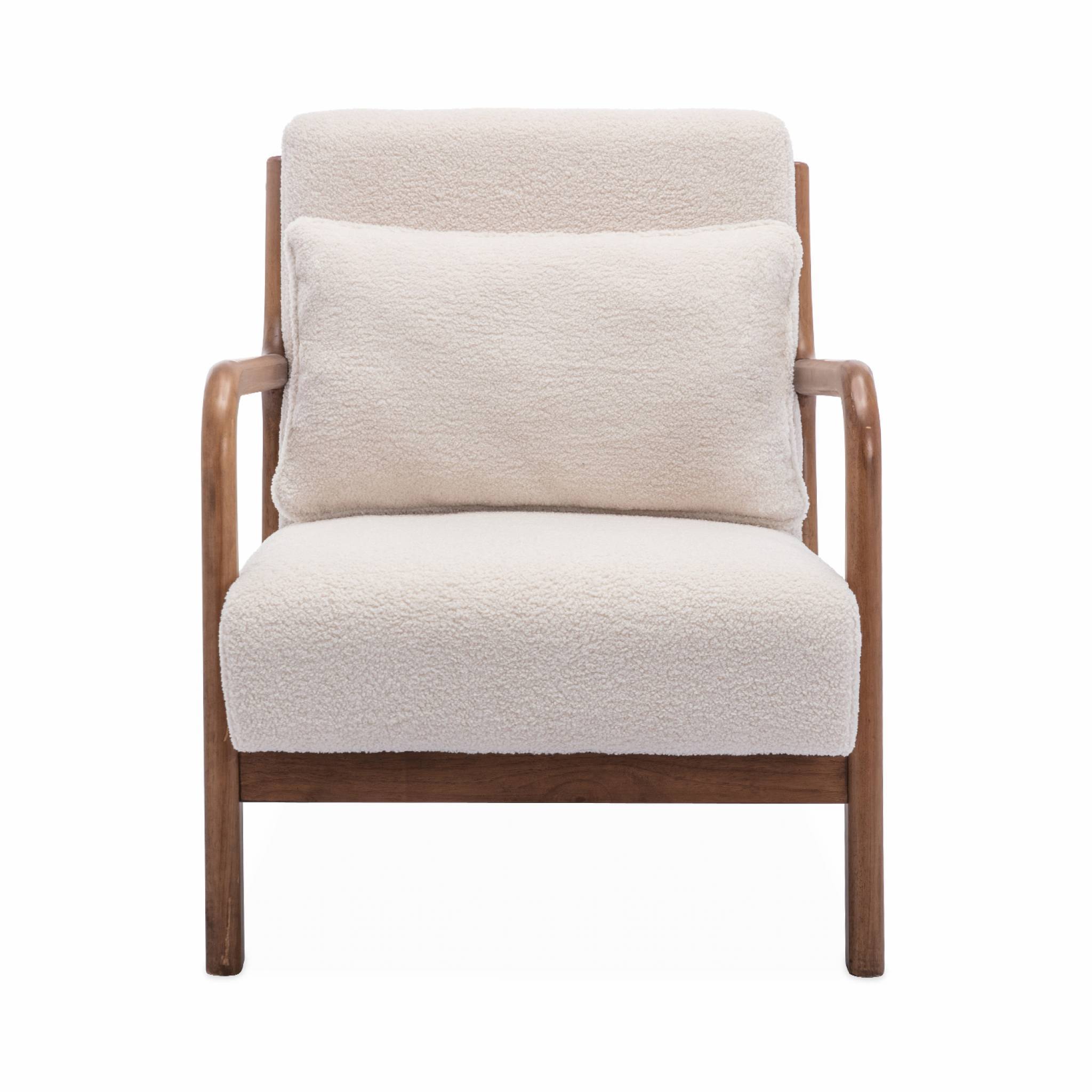 Fauteuil à bouclettes . pieds bois d'hévéa teinté noyer clair. 1 place droit fixe. pieds compas scandinave. structure en bois solide | sweeek - Image 3