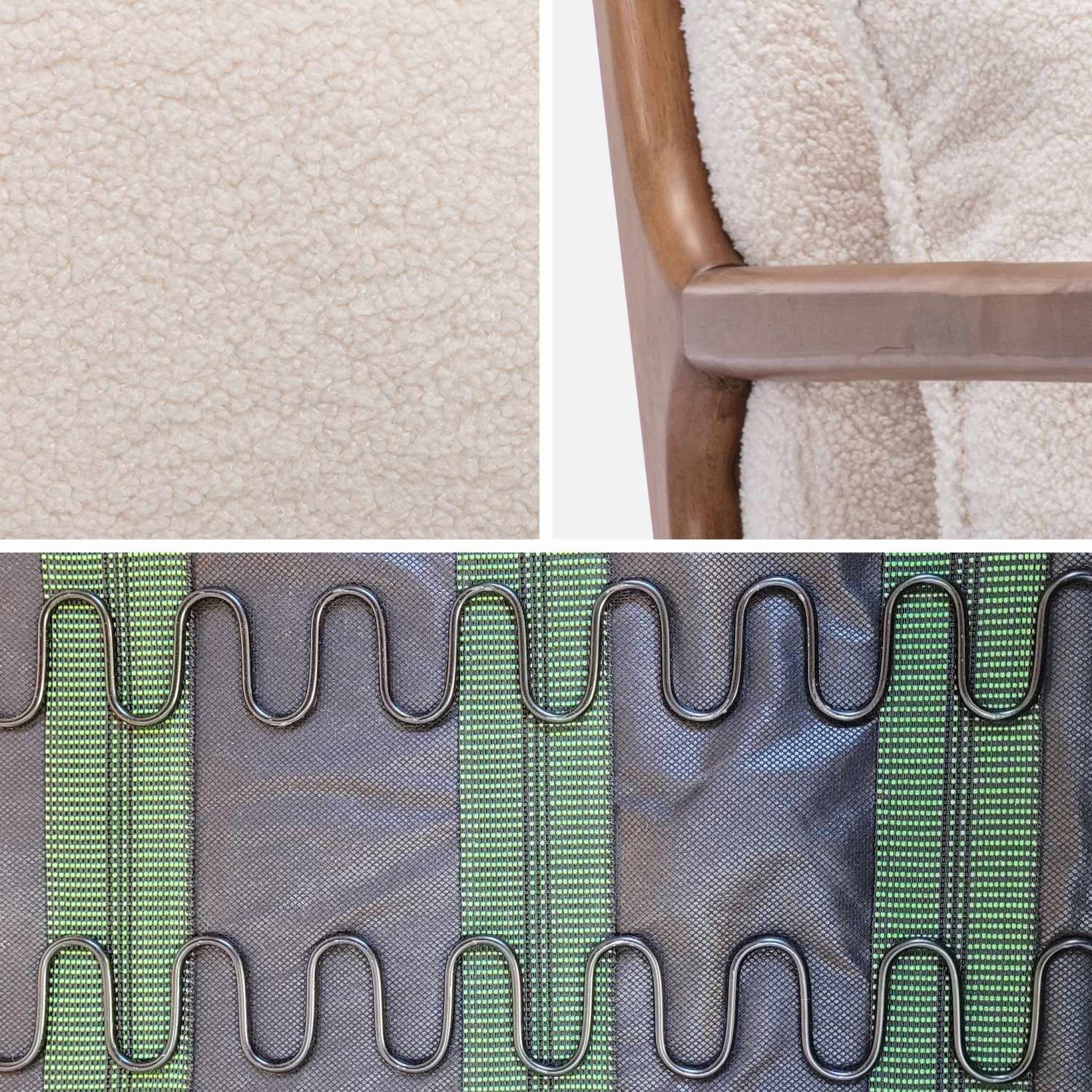 Fauteuil à bouclettes . pieds bois d'hévéa teinté noyer clair. 1 place droit fixe. pieds compas scandinave. structure en bois solide | sweeek - Image 7