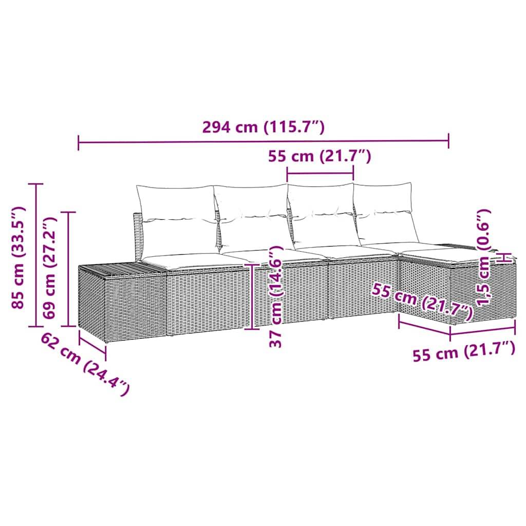Vidaxl - Ensemble de canapé de jardin avec coussin 5 pcs Gris polyrotin vidaXL 3355688 - Image 3