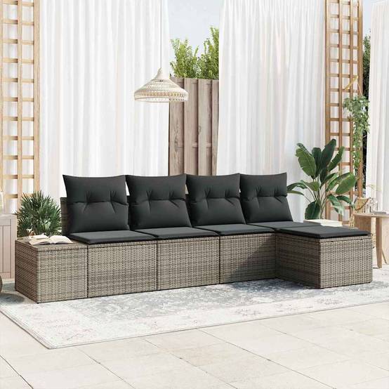 Vidaxl - Ensemble de canapé de jardin avec coussin 5 pcs Gris polyrotin vidaXL 3355688 - Image 1