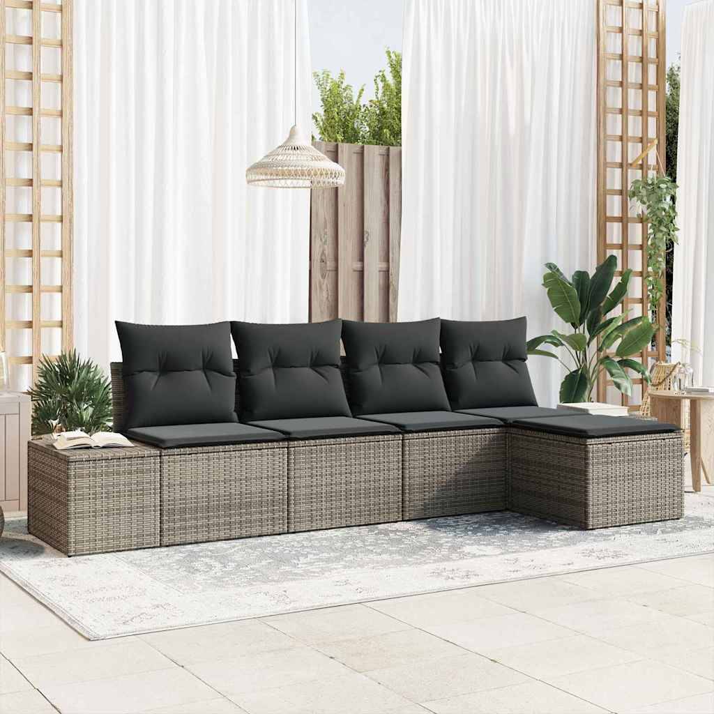 Vidaxl - Ensemble de canapé de jardin avec coussin 5 pcs Gris polyrotin vidaXL 3355688 - Image 1