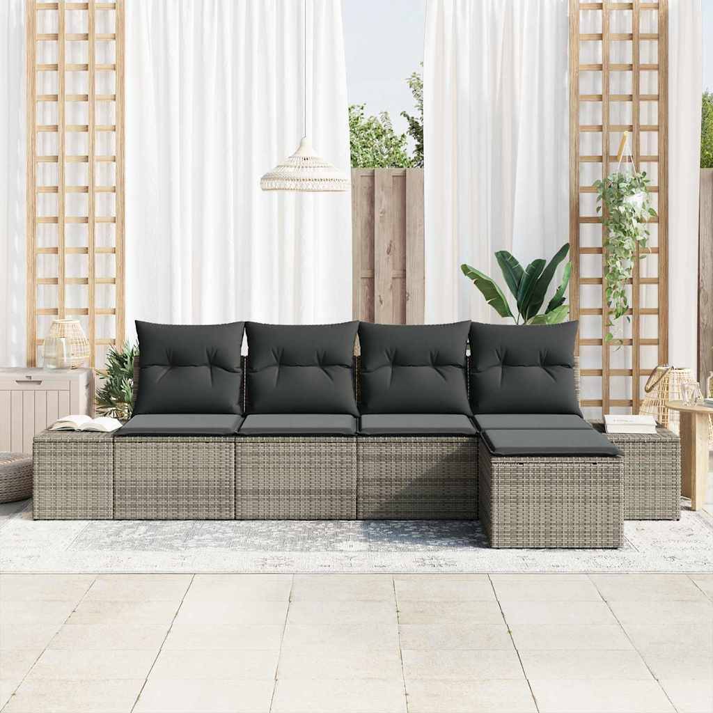 Vidaxl - Ensemble de canapé de jardin avec coussin 5 pcs Gris polyrotin vidaXL 3355688 - Image 4