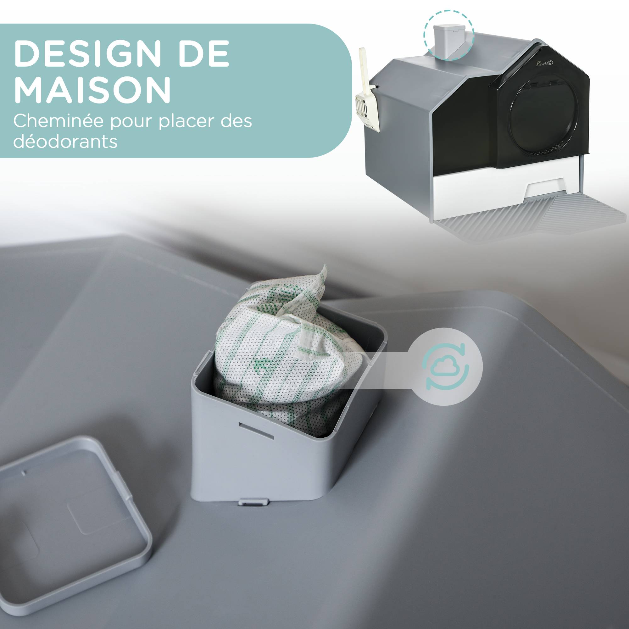 Maison litière ABS intérieur design maisonnette filtre 47x45x42cm gris - ComfortXL Outdoor Living - Image 6