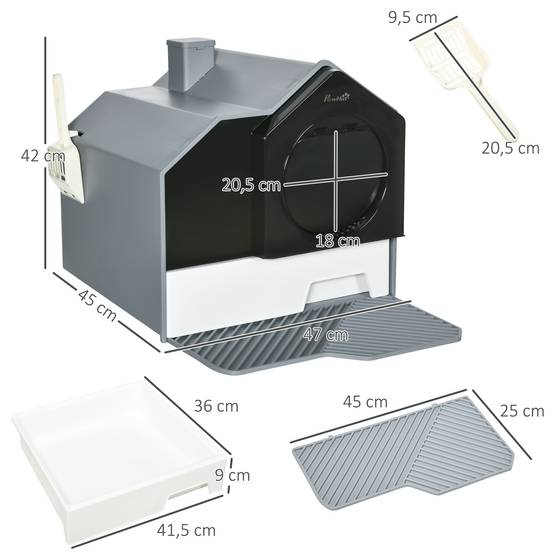Maison litière ABS intérieur design maisonnette filtre 47x45x42cm gris - ComfortXL Outdoor Living - Image 5