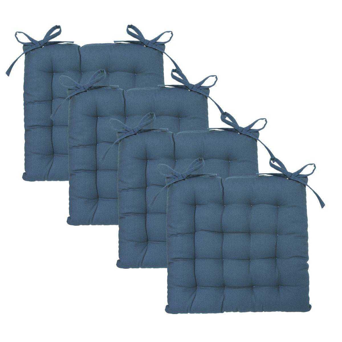 Lot de 4 Galettes de chaise en Coton Bleu canard  38 x 38 cm - Imagen 1