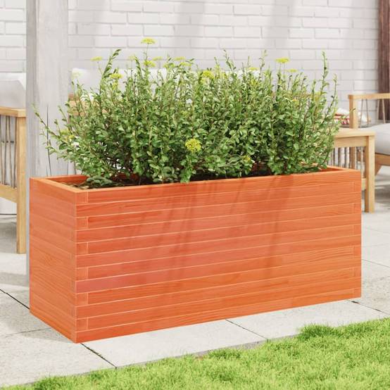 Jardinière bois de pin massif cire marron 110 x 40 x 45,5 cm - PANGIVO - Image 3