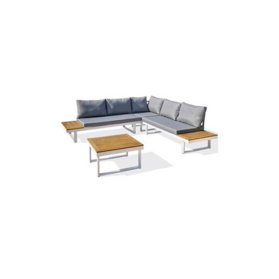 Dcb Garden - Salon bas de jardin - Aluminium - DCB GARDEN - 5 places - Blanc et bois d'acacia - MIYAKO - Image 2