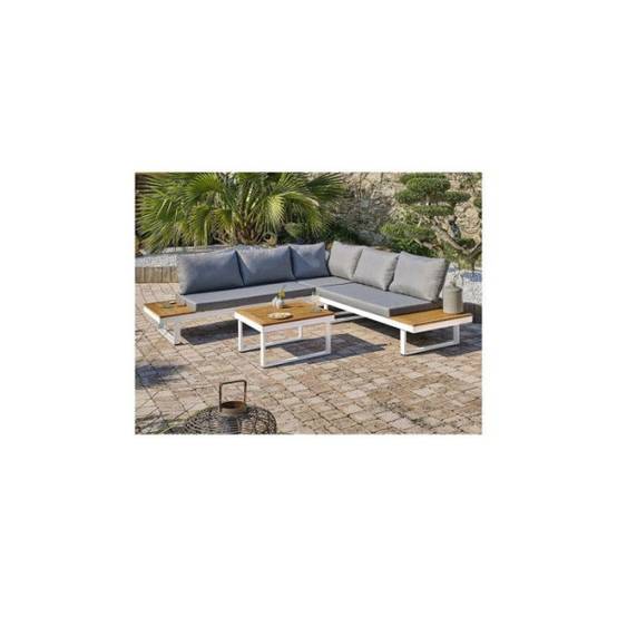 Dcb Garden - Salon bas de jardin - Aluminium - DCB GARDEN - 5 places - Blanc et bois d'acacia - MIYAKO - Image 1