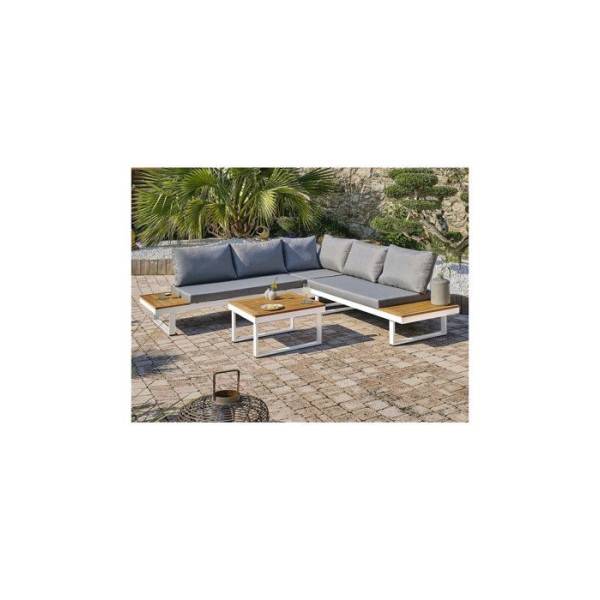Dcb Garden - Salon bas de jardin - Aluminium - DCB GARDEN - 5 places - Blanc et bois d'acacia - MIYAKO - Image 1