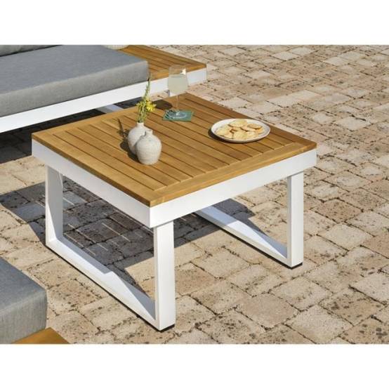 Dcb Garden - Salon bas de jardin - Aluminium - DCB GARDEN - 5 places - Blanc et bois d'acacia - MIYAKO - Image 5