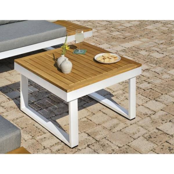 Dcb Garden - Salon bas de jardin - Aluminium - DCB GARDEN - 5 places - Blanc et bois d'acacia - MIYAKO - Image 5