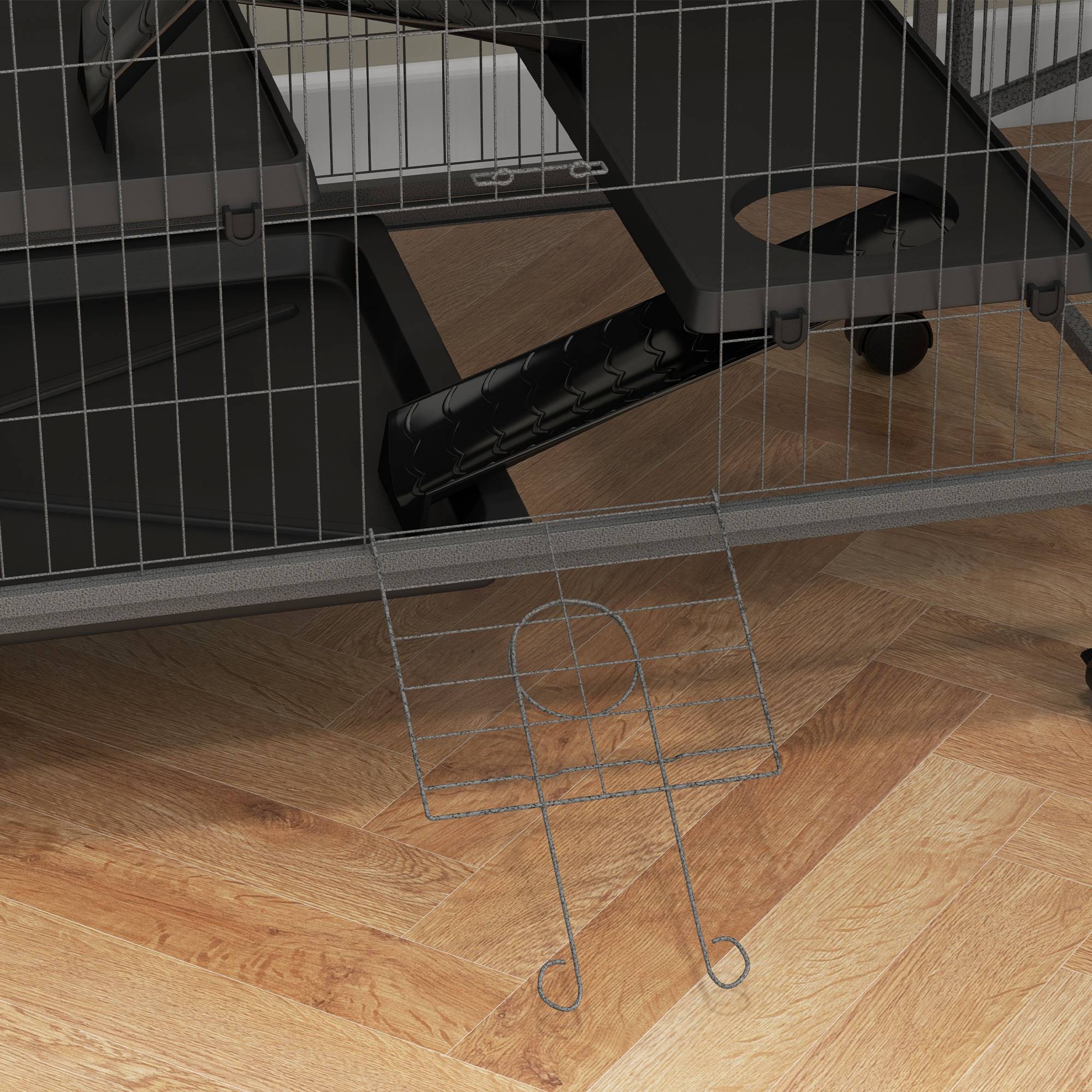 Pawhut - Cage pour rongeurs furet chinchilla 4 plateformes 3 rampes 4 portes hamac plateau acier gris noir - Imagen 9