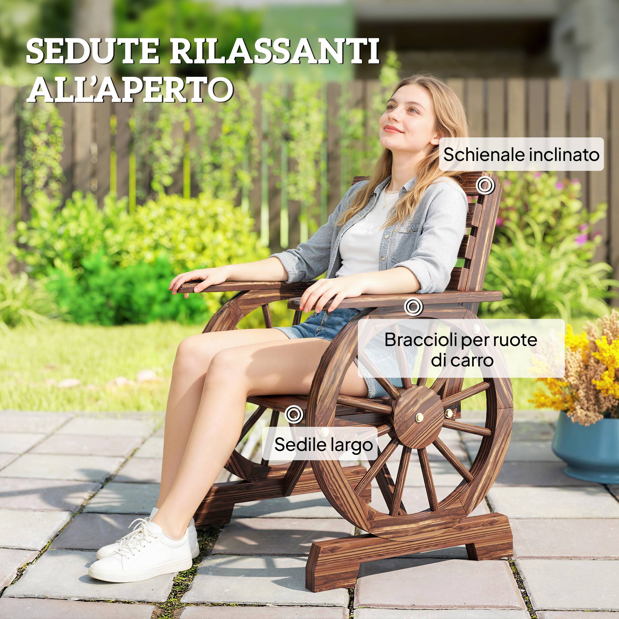 Chaise de jardin style rustique bois sapin massif terrasse accoudoirs roues 66cm - ComfortXL Outdoor Living - Image 8