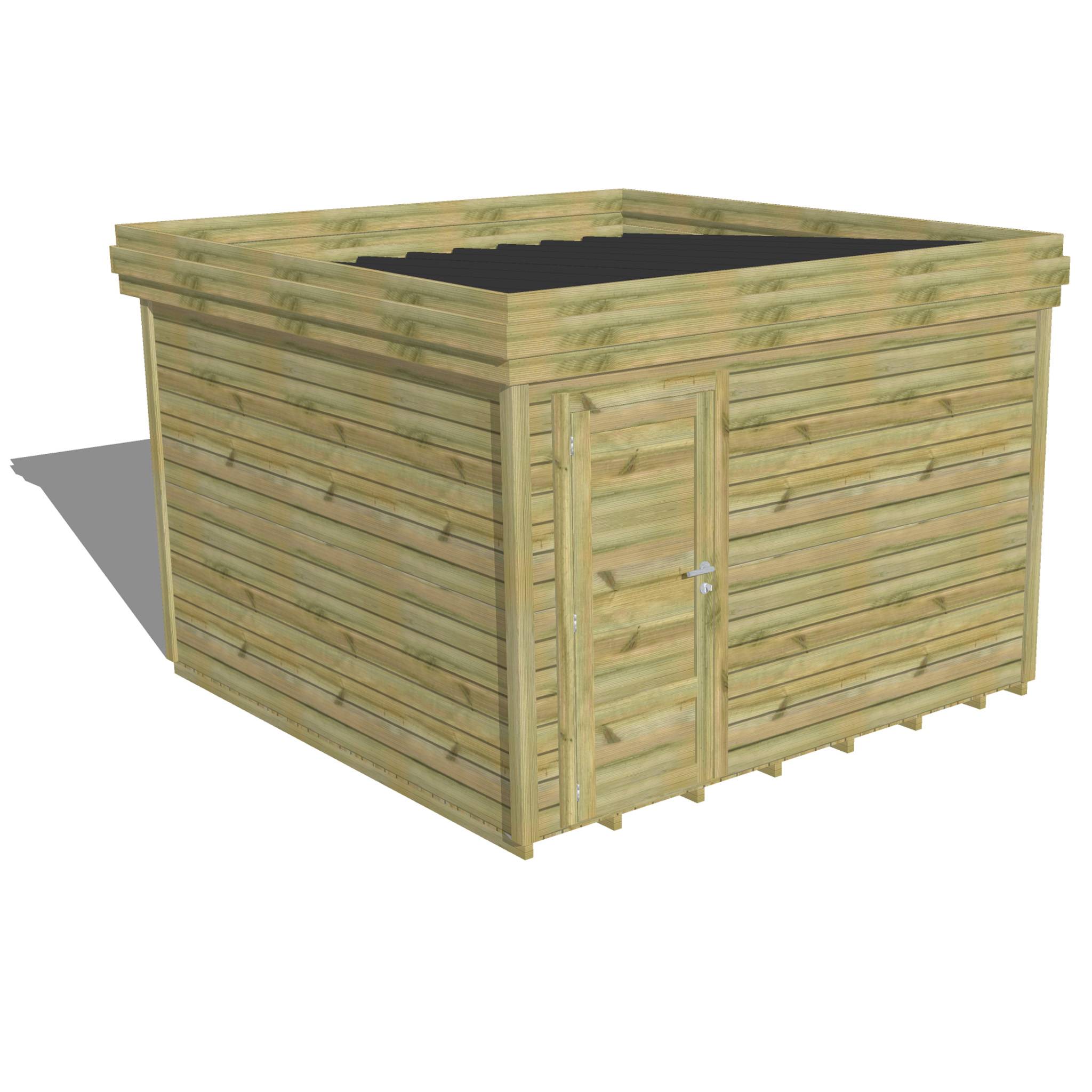ABRI DE JARDIN bois autoclave 27mm - 3,44x3,44m / 12m2 - Bac acier - Plancher bois - Image 1