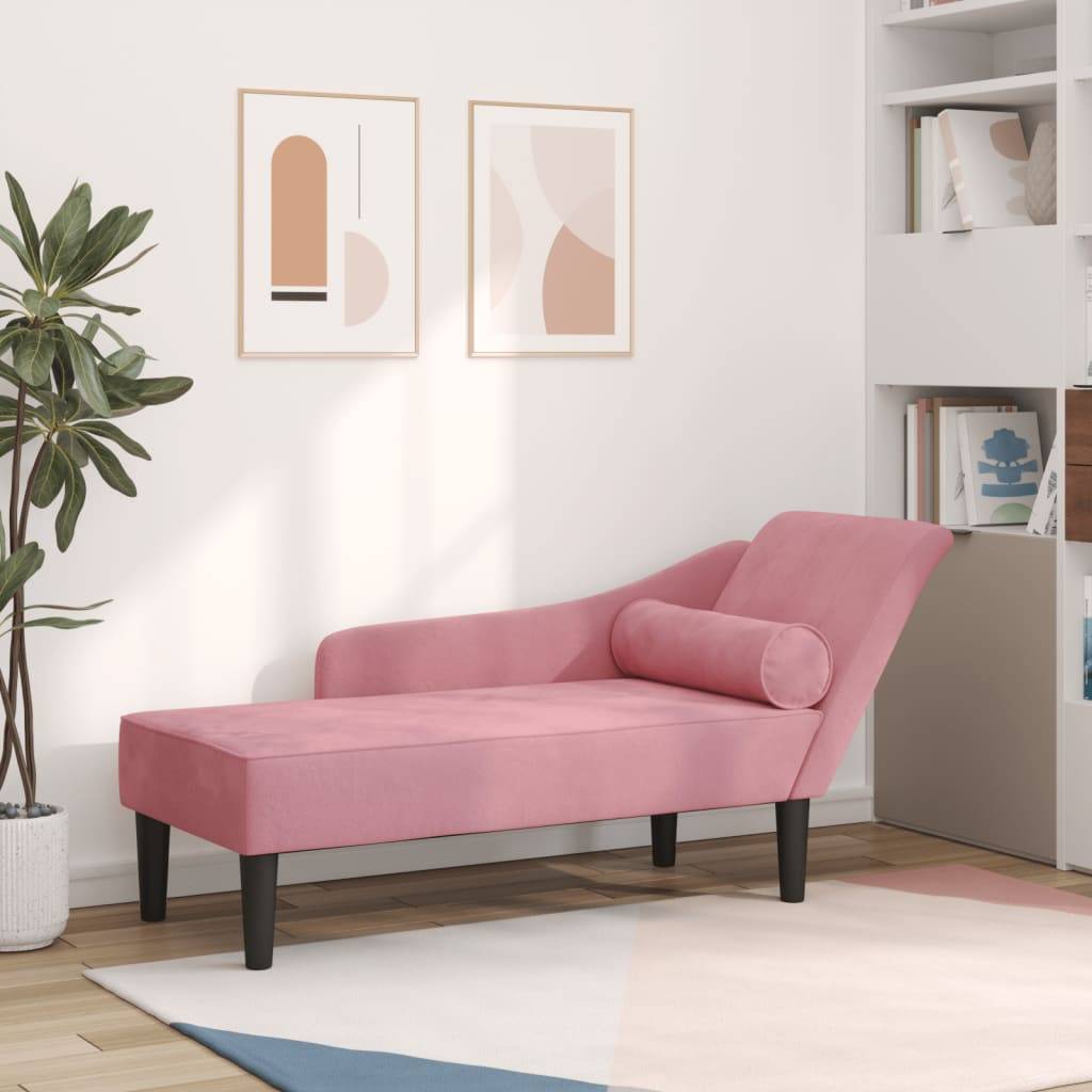 Maison Chic - Chaise longue | Transat | Bain de soleil avec coussins rose velours - Image 2