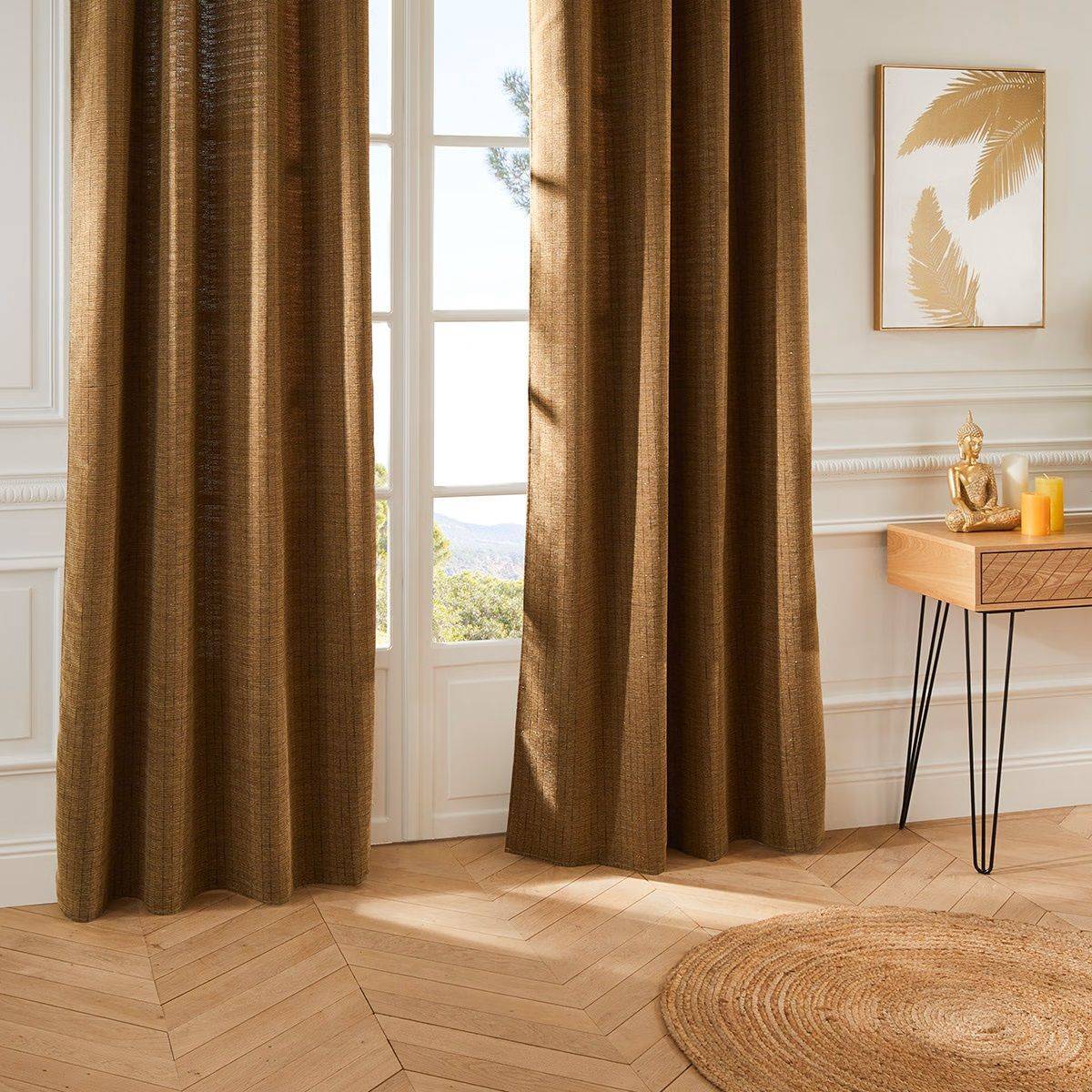 Atmosphera - Rideau à œillets Tissu Chenille Marron Camel 140 x 260 cm - Imagen 2