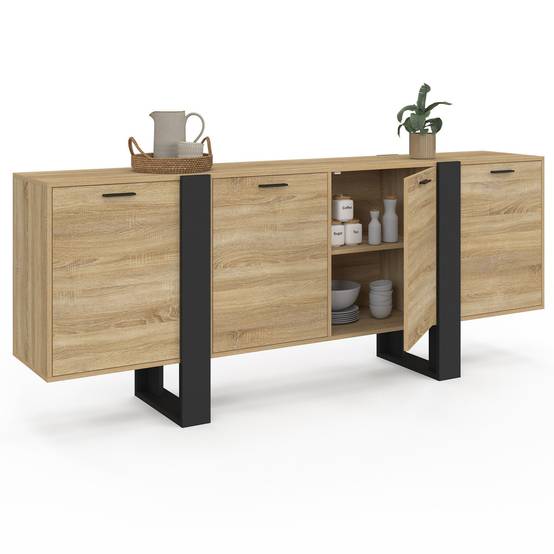 Buffet enfilade 200 cm PHOENIX XXL 4 portes bois et noir - Image 4