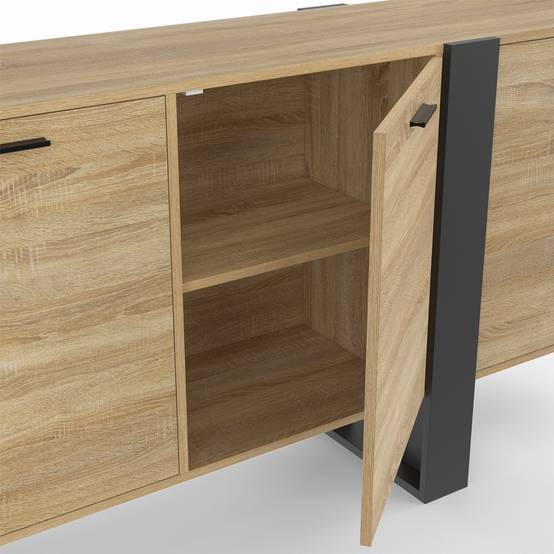 Buffet enfilade 200 cm PHOENIX XXL 4 portes bois et noir - Image 6