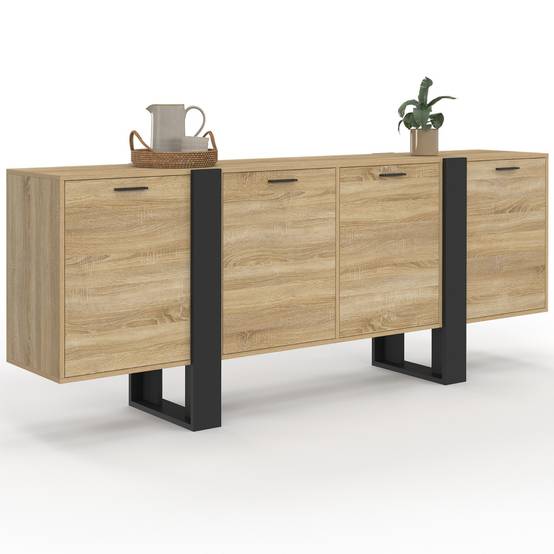 Buffet enfilade 200 cm PHOENIX XXL 4 portes bois et noir - Image 2