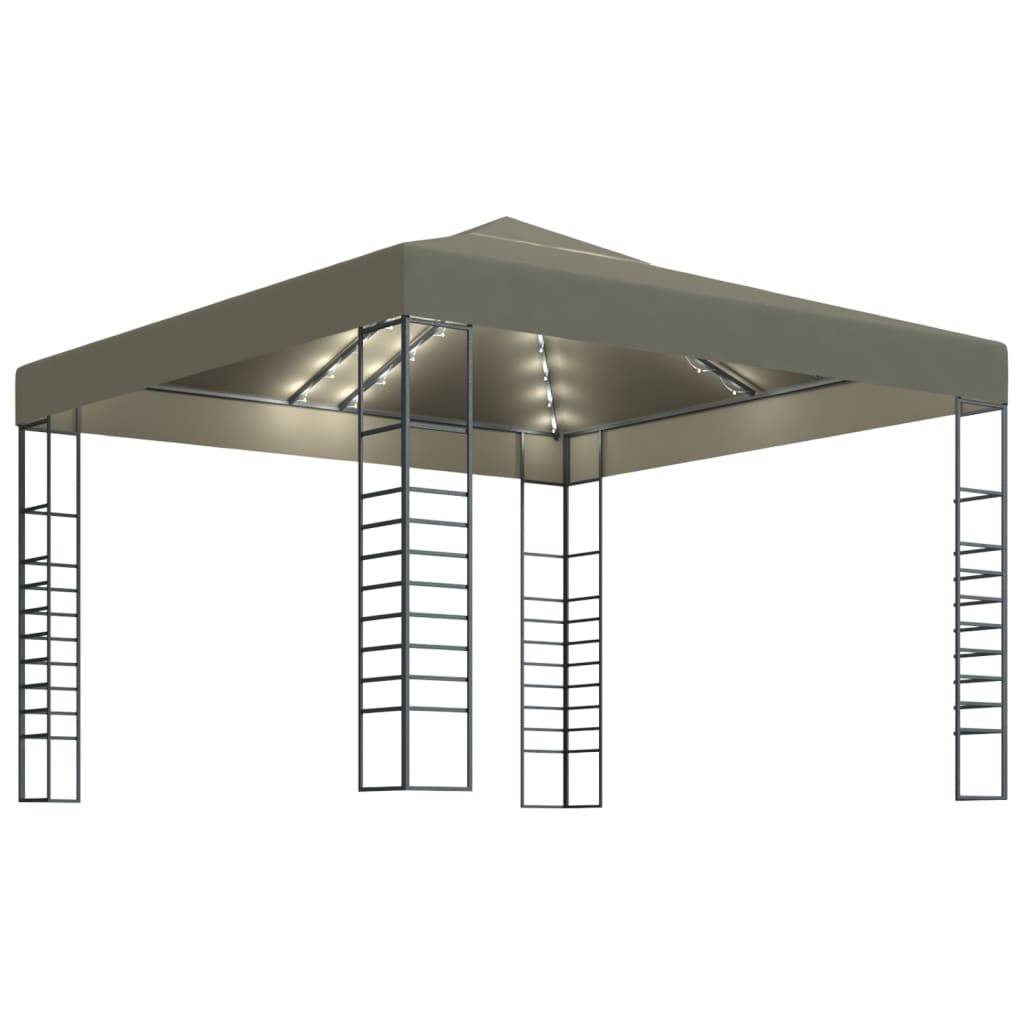 Chapiteau de Fête en Acier avec Toit Ventilé et Guirlande Solaire LED pour Jardin Taupe 3x3 m – ComfortXL Outdoor Living - Image 2